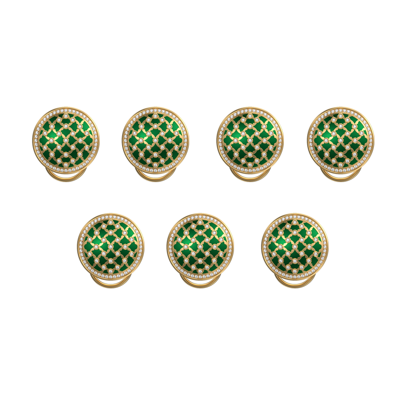 Enchanted Luxe, Classic Button Set with CZ Diamonds, 18kt Gold Plating and Enamel on Brass.