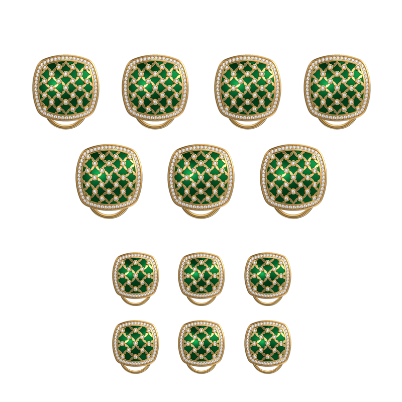 Enchanted Luxe, Classic Button Set with CZ Diamonds, 18kt Gold Plating and Enamel on Brass.