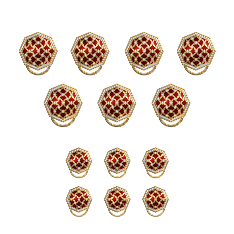 Enchanted Luxe, Classic Button Set with CZ Diamonds, 18kt Gold Plating and Enamel on Brass.