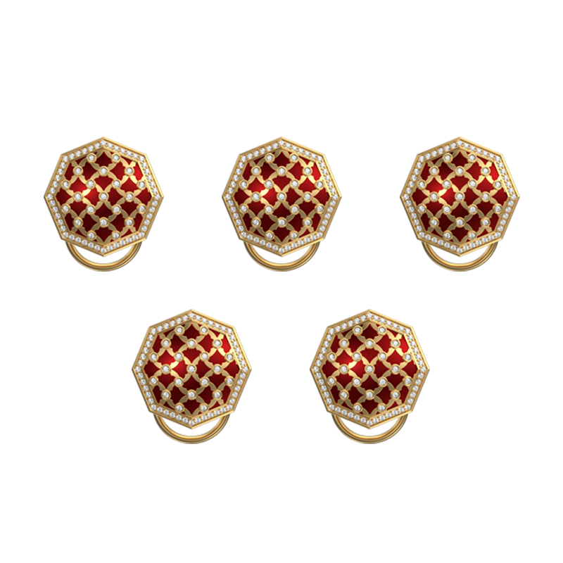 Enchanted Luxe, Classic Button Set with CZ Diamonds, 18kt Gold Plating and Enamel on Brass.