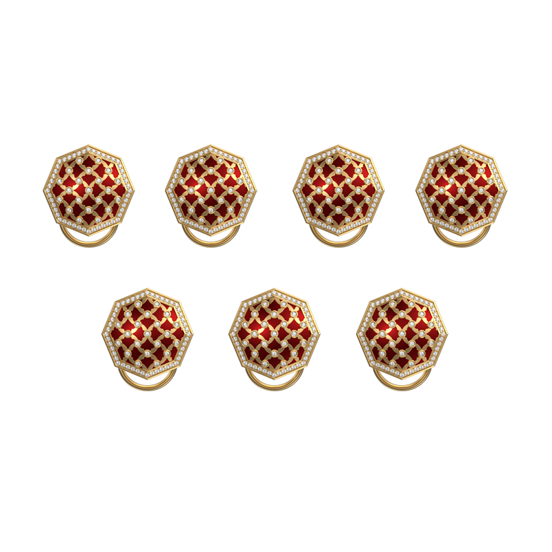 Enchanted Luxe, Classic Button Set with CZ Diamonds, 18kt Gold Plating and Enamel on Brass.