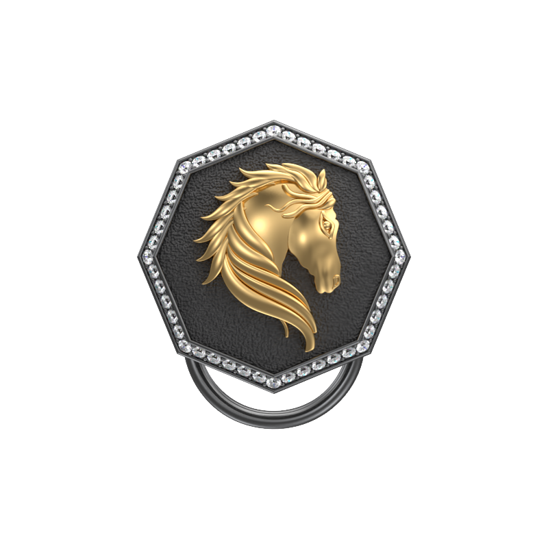 Horse Luxe, Wild Button set with CZ Diamonds, 18kt Gold & Black Ruthenium Plating on Brass.
