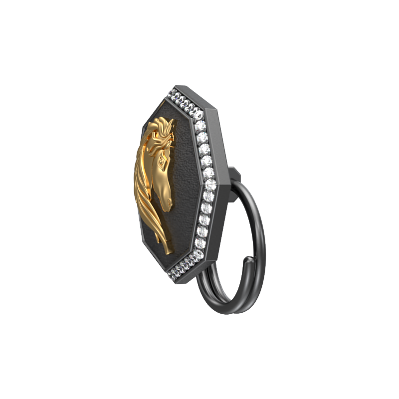 Horse Luxe, Wild Button set with CZ Diamonds, 18kt Gold & Black Ruthenium Plating on Brass.
