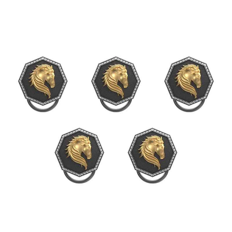 Horse Luxe, Wild Button set with CZ Diamonds, 18kt Gold & Black Ruthenium Plating on Brass.