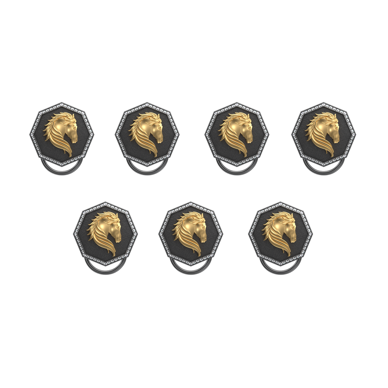 Horse Luxe, Wild Button set with CZ Diamonds, 18kt Gold & Black Ruthenium Plating on Brass.