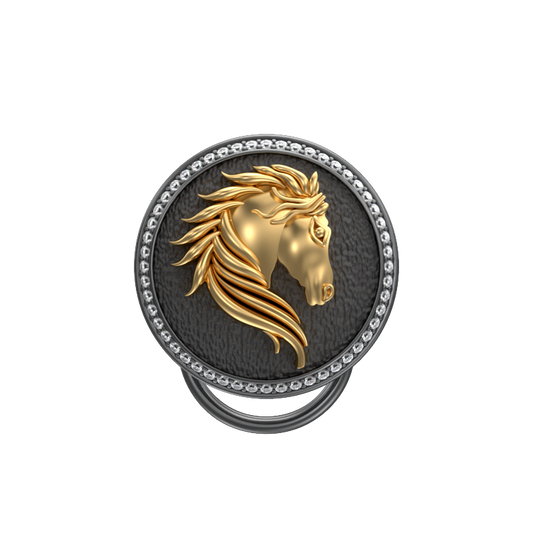 Horse Luxe, Wild Button set with CZ Diamonds, 18kt Gold & Black Ruthenium Plating on Brass.