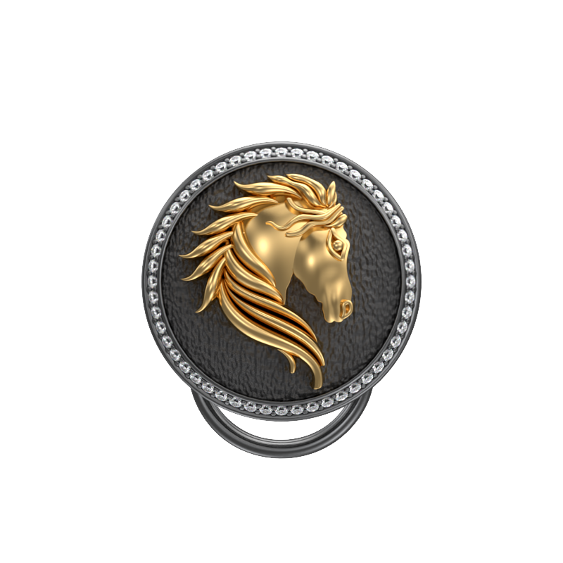 Horse Luxe, Wild Button set with CZ Diamonds, 18kt Gold & Black Ruthenium Plating on Brass.