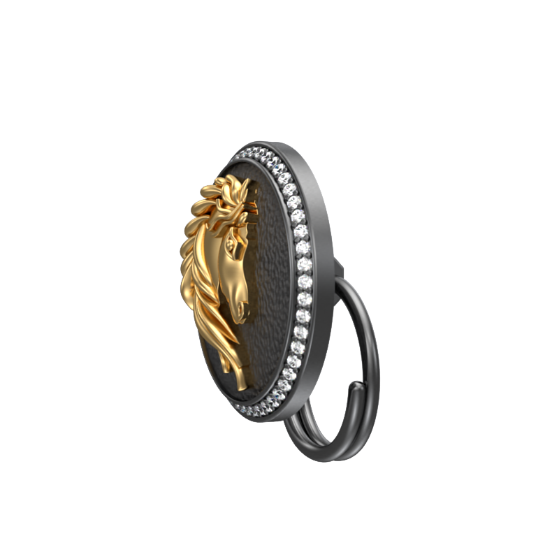 Horse Luxe, Wild Button set with CZ Diamonds, 18kt Gold & Black Ruthenium Plating on Brass.