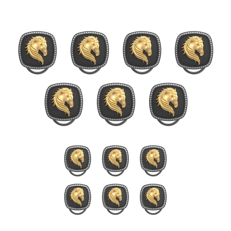 Horse Luxe, Wild Button set with CZ Diamonds, 18kt Gold & Black Ruthenium Plating on Brass.