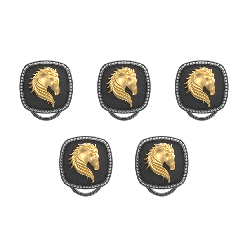 Horse Luxe, Wild Button set with CZ Diamonds, 18kt Gold & Black Ruthenium Plating on Brass.