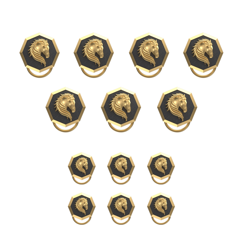 Horse, Wild Button set with 18kt Gold & Black Ruthenium Plating on Brass.