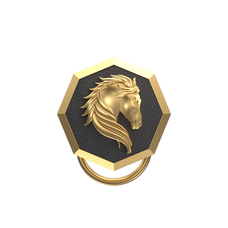 Horse, Wild Button set with 18kt Gold & Black Ruthenium Plating on Brass.
