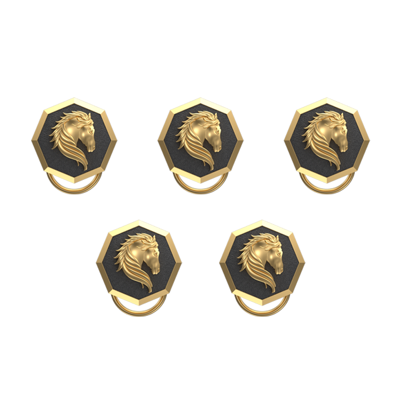 Horse, Wild Button set with 18kt Gold & Black Ruthenium Plating on Brass.