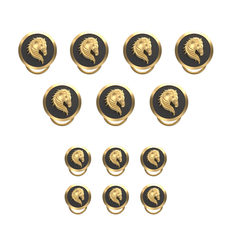 Horse, Wild Button set with 18kt Gold & Black Ruthenium Plating on Brass.