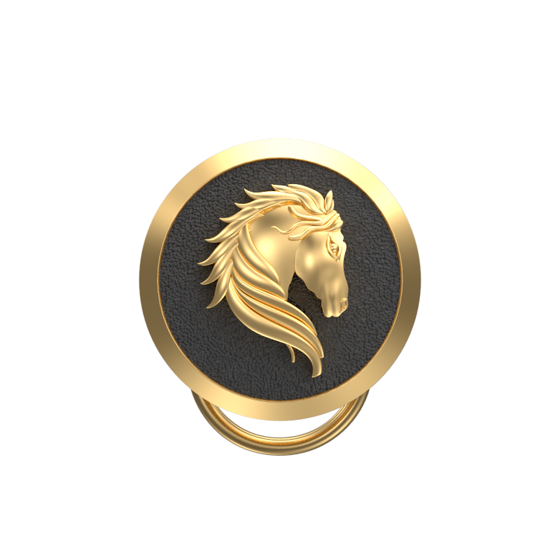 Horse, Wild Button set with 18kt Gold & Black Ruthenium Plating on Brass.