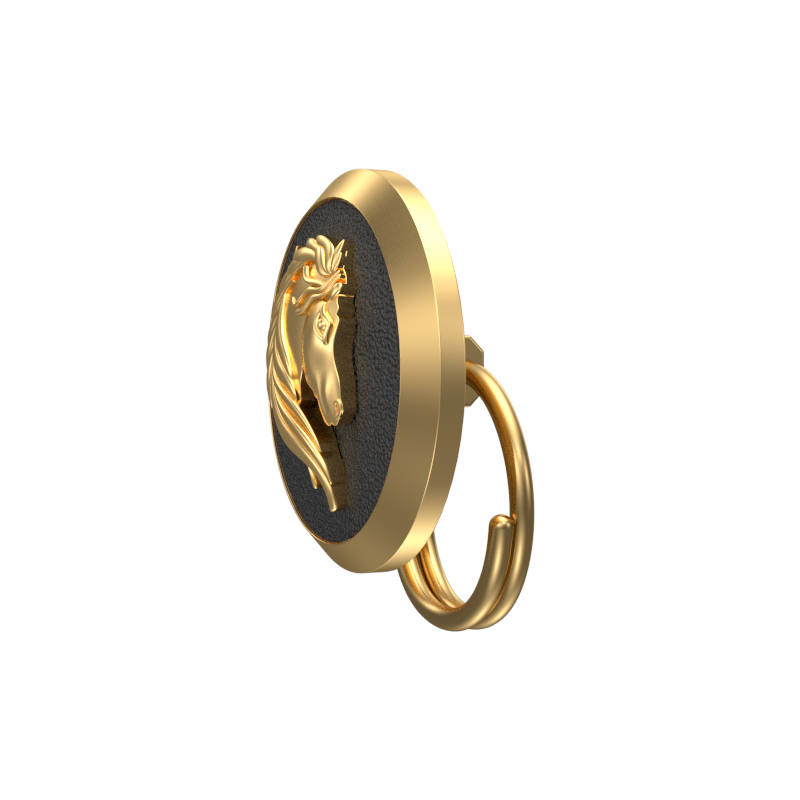 Horse, Wild Button set with 18kt Gold & Black Ruthenium Plating on Brass.