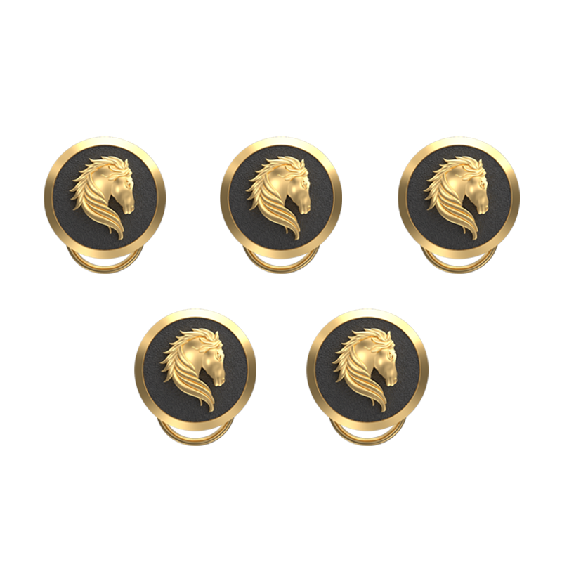 Horse, Wild Button set with 18kt Gold & Black Ruthenium Plating on Brass.