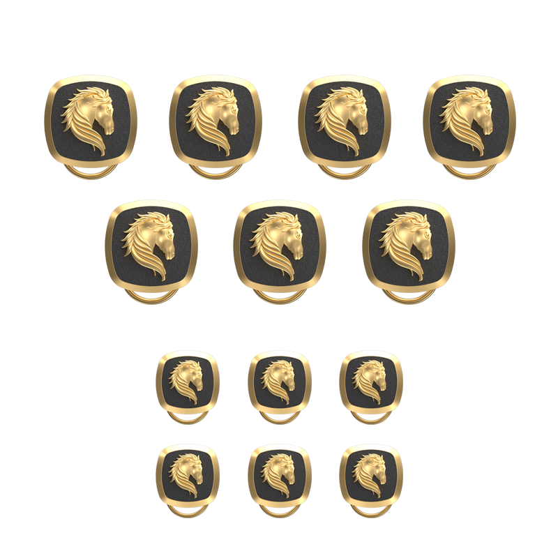Horse, Wild Button set with 18kt Gold & Black Ruthenium Plating on Brass.