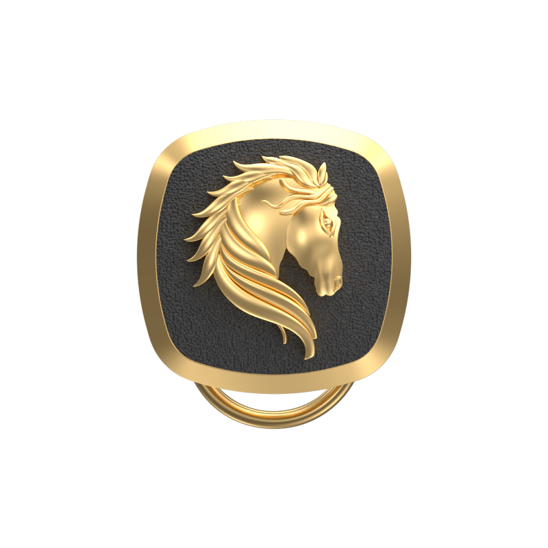 Horse, Wild Button set with 18kt Gold & Black Ruthenium Plating on Brass.