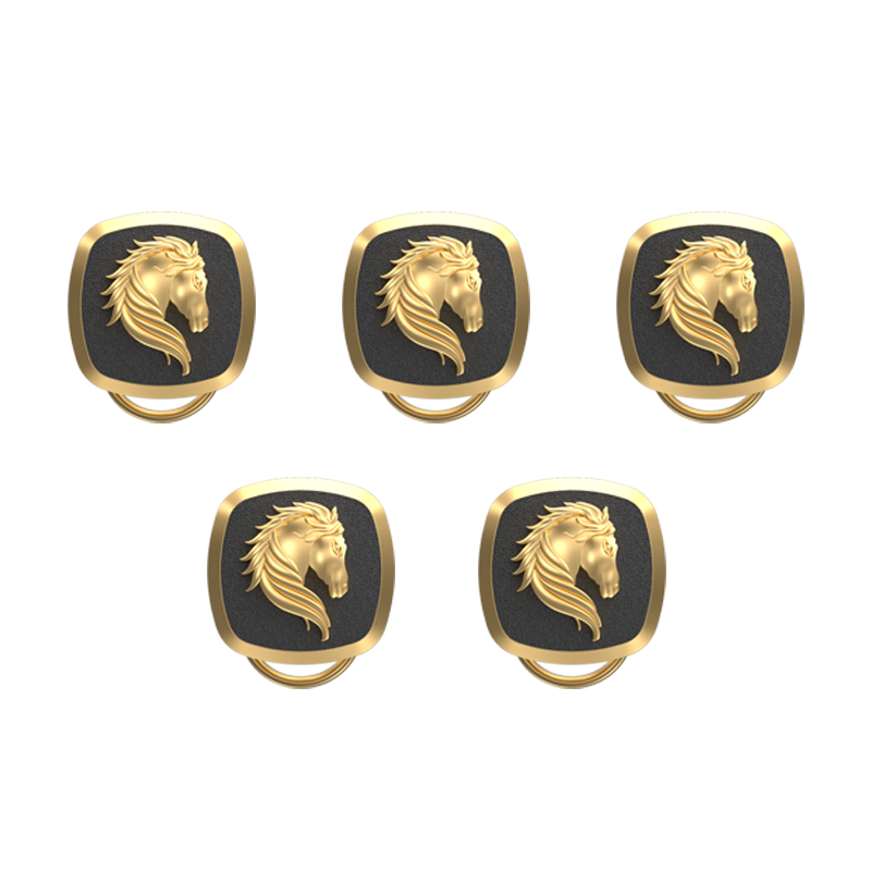 Horse, Wild Button set with 18kt Gold & Black Ruthenium Plating on Brass.