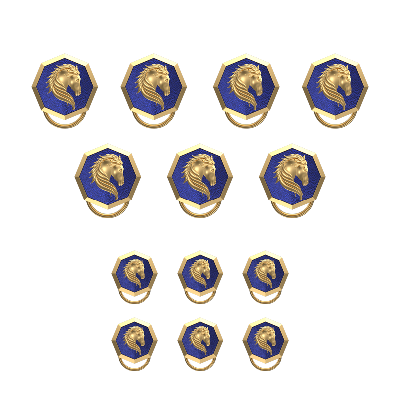 Horse, Wild Button set with 18kt Gold & Black Ruthenium Plating on Brass.