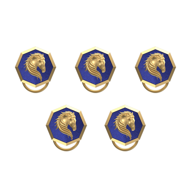 Horse, Wild Button set with 18kt Gold & Black Ruthenium Plating on Brass.