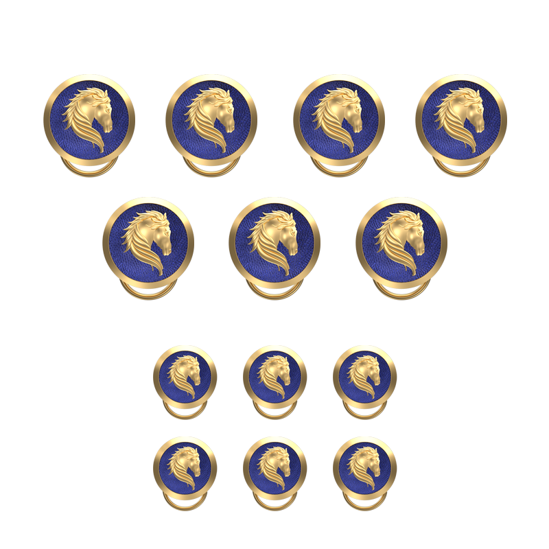 Horse, Wild Button set with 18kt Gold & Black Ruthenium Plating on Brass.