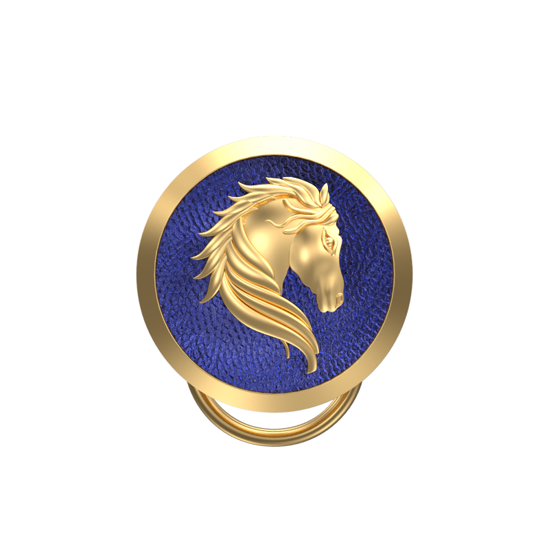 Horse, Wild Button set with 18kt Gold & Black Ruthenium Plating on Brass.