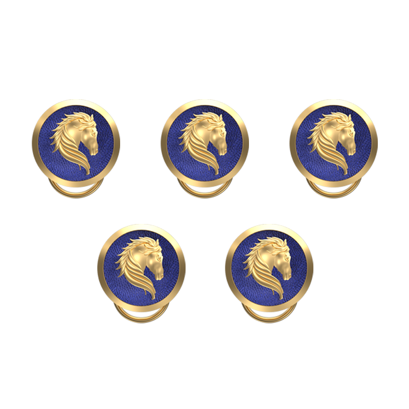 Horse, Wild Button set with 18kt Gold & Black Ruthenium Plating on Brass.