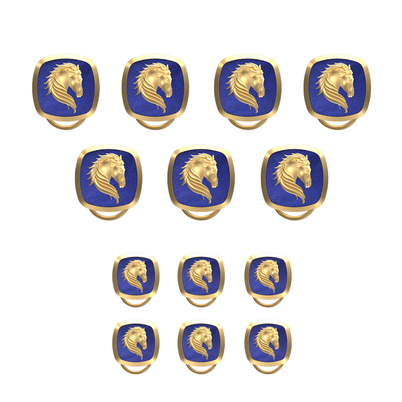 Horse, Wild Button set with 18kt Gold & Black Ruthenium Plating on Brass.