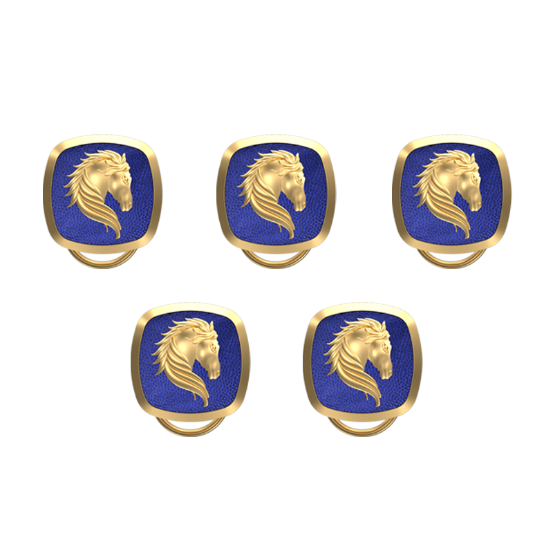 Horse, Wild Button set with 18kt Gold & Black Ruthenium Plating on Brass.