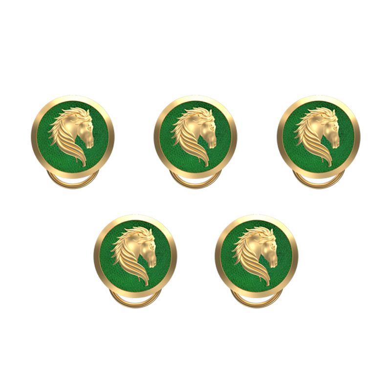 Horse, Wild Button set with 18kt Gold & Black Ruthenium Plating on Brass.