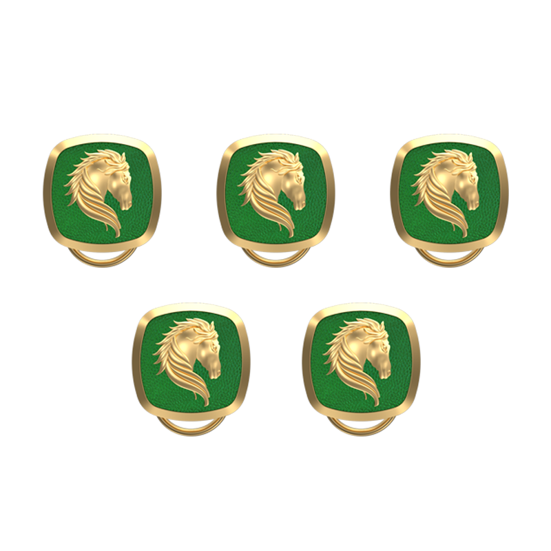 Horse, Wild Button set with 18kt Gold & Black Ruthenium Plating on Brass.