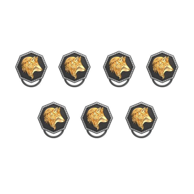 Wolf Luxe, Wild Button set with CZ Diamonds, 18kt Gold & Black Ruthenium Plating on Brass.
