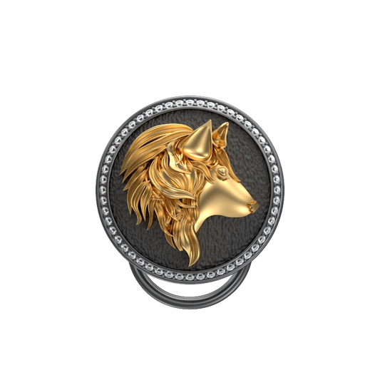 Wolf Luxe, Wild Button set with CZ Diamonds, 18kt Gold & Black Ruthenium Plating on Brass.