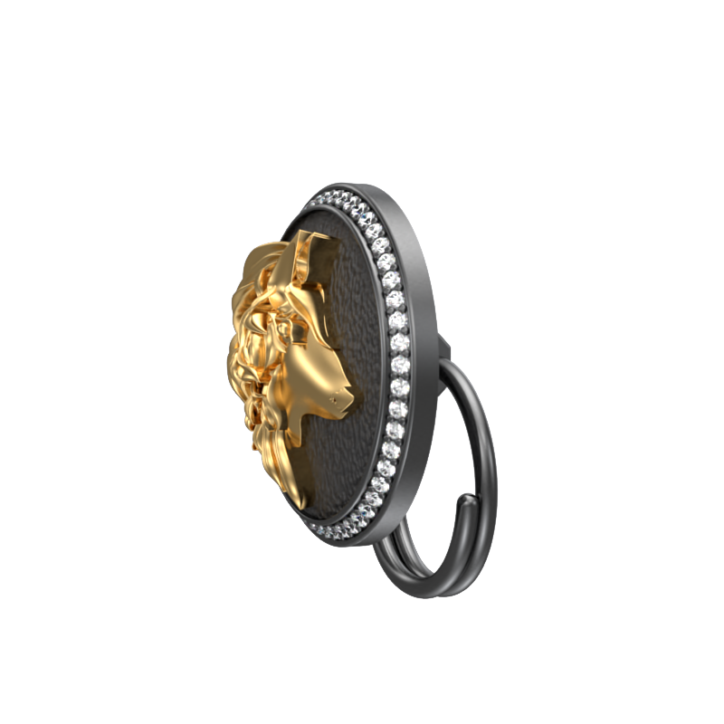 Wolf Luxe, Wild Button set with CZ Diamonds, 18kt Gold & Black Ruthenium Plating on Brass.
