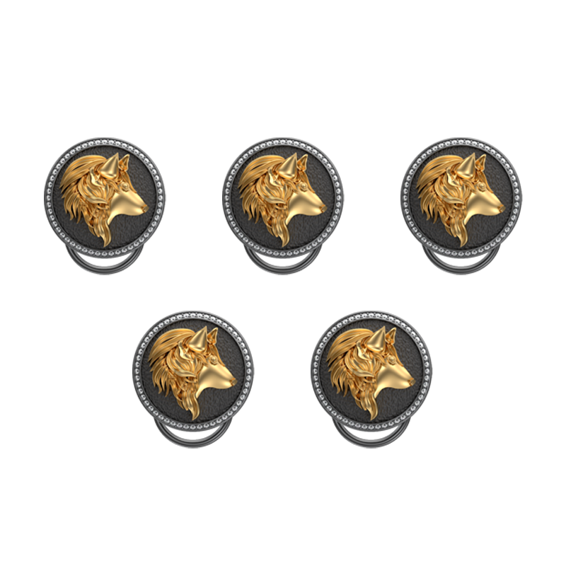Wolf Luxe, Wild Button set with CZ Diamonds, 18kt Gold & Black Ruthenium Plating on Brass.