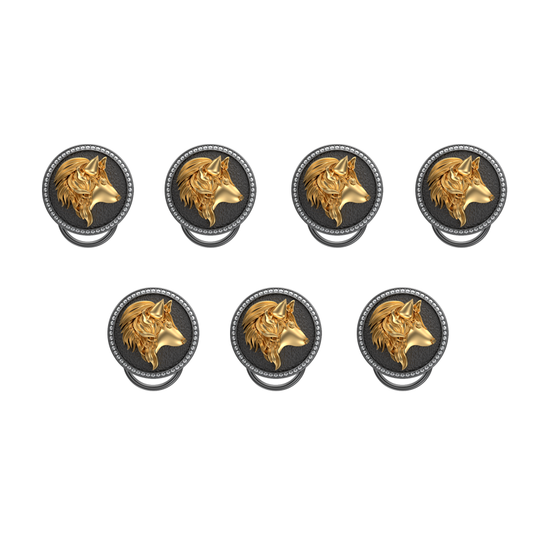 Wolf Luxe, Wild Button set with CZ Diamonds, 18kt Gold & Black Ruthenium Plating on Brass.