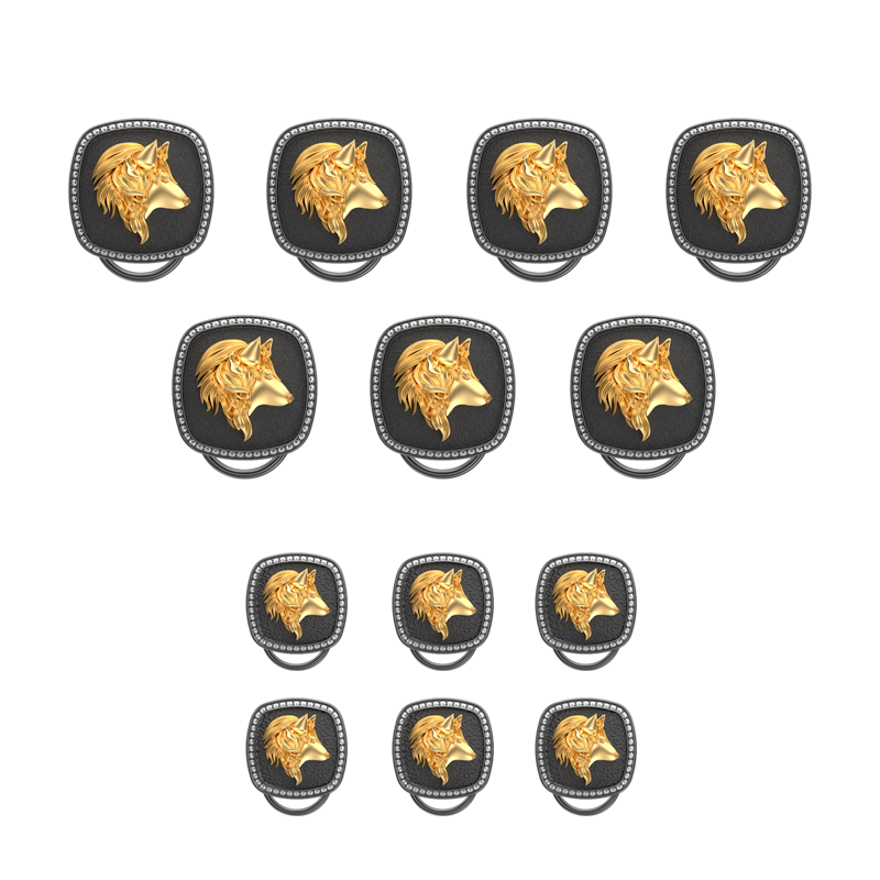 Wolf Luxe, Wild Button set with CZ Diamonds, 18kt Gold & Black Ruthenium Plating on Brass.