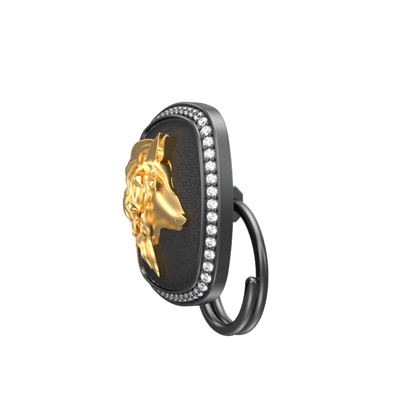 Wolf Luxe, Wild Button set with CZ Diamonds, 18kt Gold & Black Ruthenium Plating on Brass.