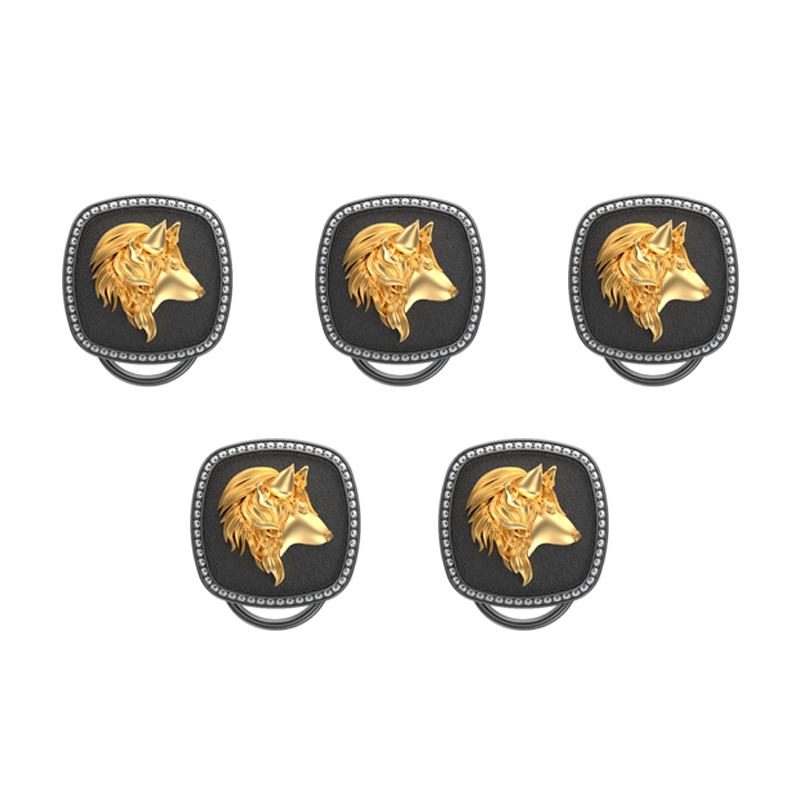 Wolf Luxe, Wild Button set with CZ Diamonds, 18kt Gold & Black Ruthenium Plating on Brass.