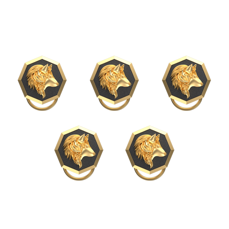 Wolf, Wild Button set with 18kt Gold & Black Ruthenium Plating on Brass.