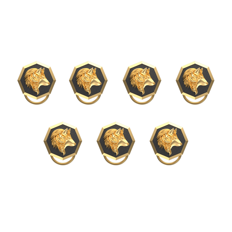 Wolf, Wild Button set with 18kt Gold & Black Ruthenium Plating on Brass.
