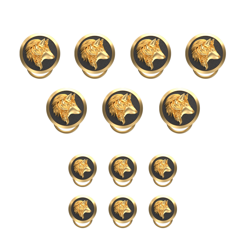Wolf, Wild Button set with 18kt Gold & Black Ruthenium Plating on Brass.