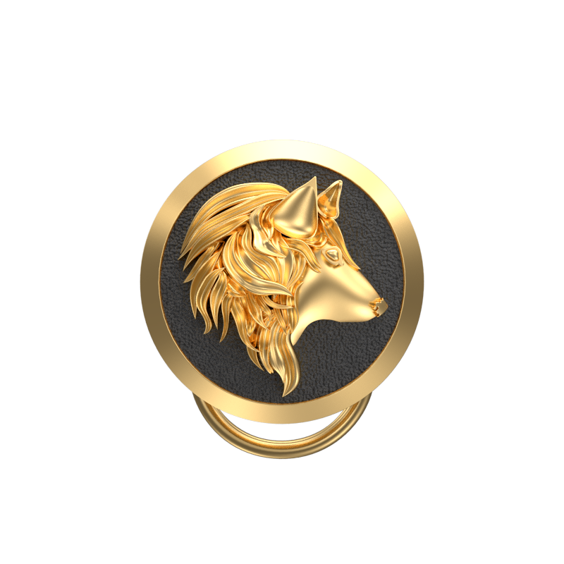 Wolf, Wild Button set with 18kt Gold & Black Ruthenium Plating on Brass.