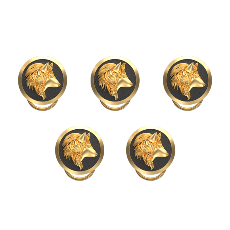 Wolf, Wild Button set with 18kt Gold & Black Ruthenium Plating on Brass.