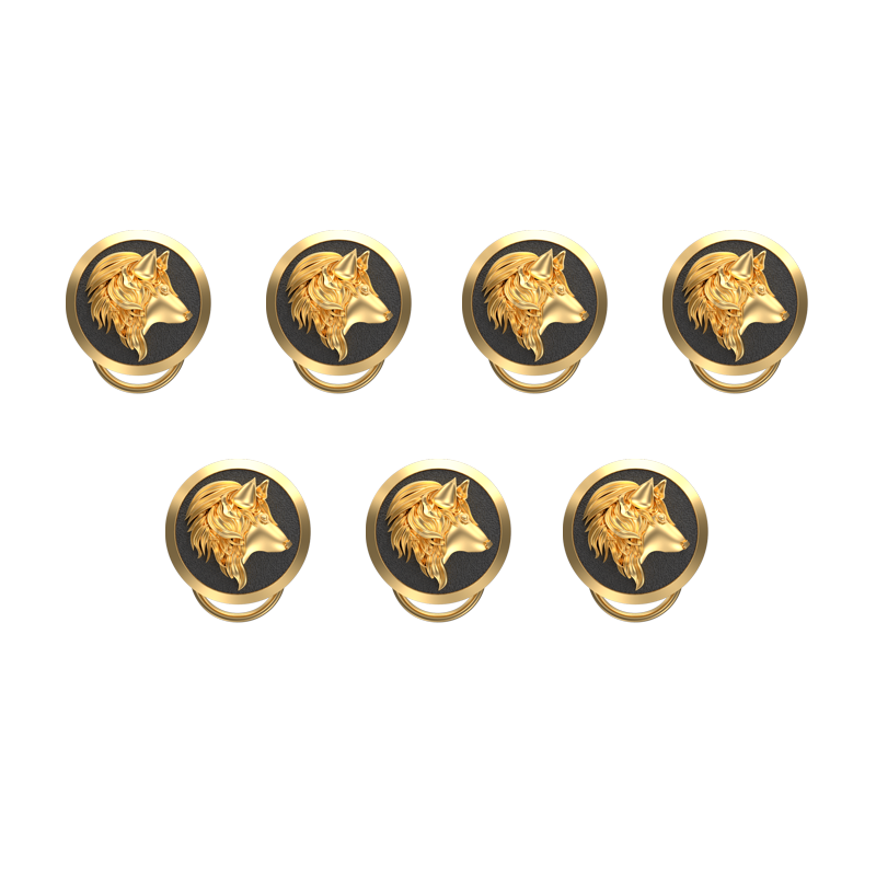 Wolf, Wild Button set with 18kt Gold & Black Ruthenium Plating on Brass.