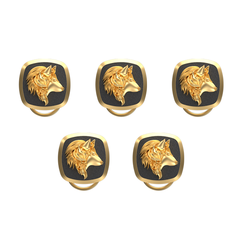 Wolf, Wild Button set with 18kt Gold & Black Ruthenium Plating on Brass.