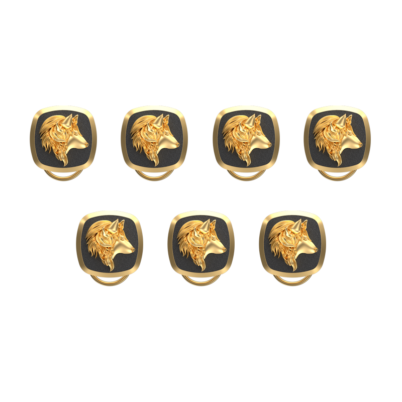 Wolf, Wild Button set with 18kt Gold & Black Ruthenium Plating on Brass.