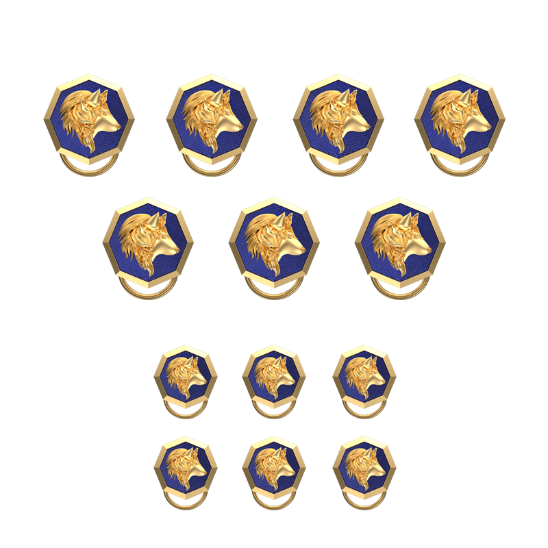Wolf, Wild Button set with 18kt Gold & Black Ruthenium Plating on Brass.